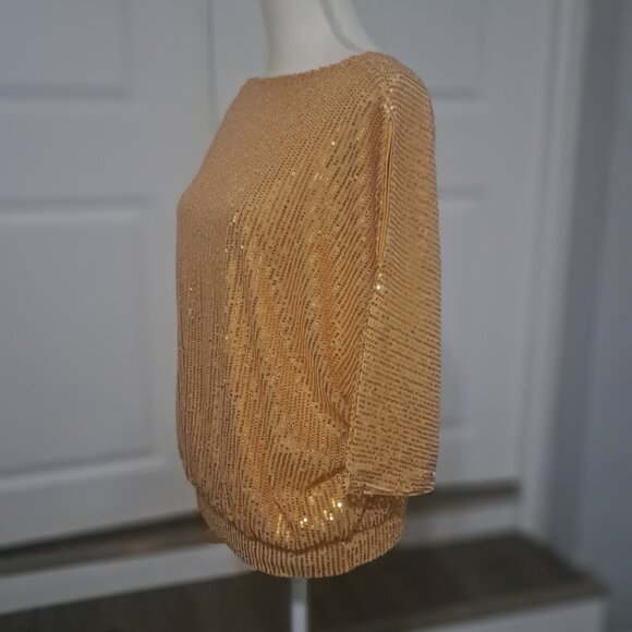 Pretty Guide Women's Sparkle Sequin Top Cutout 3/4 Batwing Sleeve Gold Medium - Picture 3 of 10